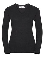 Russell Collection CottonBlend™ V-Neck Pullover Damen – Charcoal Marl