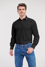 Russell Collection Langarmhemd aus gekämmter Baumwolle mit Brusttasche, Black 3XL (47/48), Z936 – Bild 1