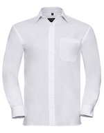 Russell Collection Langarmhemd aus gekämmter Baumwolle mit Brusttasche – White