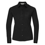Russell Collection Langarm-Bluse aus gekämmter Baumwolle, Black XS, Z936F – Bild 3