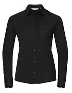 Russell Collection Langarm-Bluse aus gekämmter Baumwolle – Black