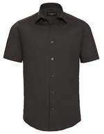 Russell Collection Körperbetontes Kurzarmhemd mit Stretch – Chocolate