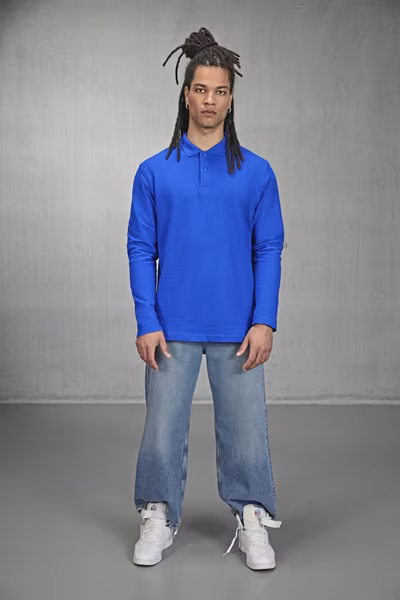 B&C Langarm Poloshirt aus nachhaltiger Baumwolle