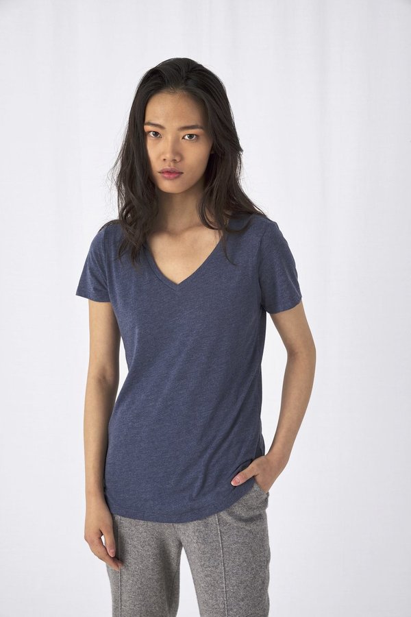 B&C V-Ausschnitt Triblend T-Shirt für Damen