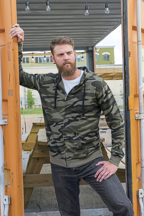 Burnside Kapuzenjacke mit Camo-Design und Reißverschluss