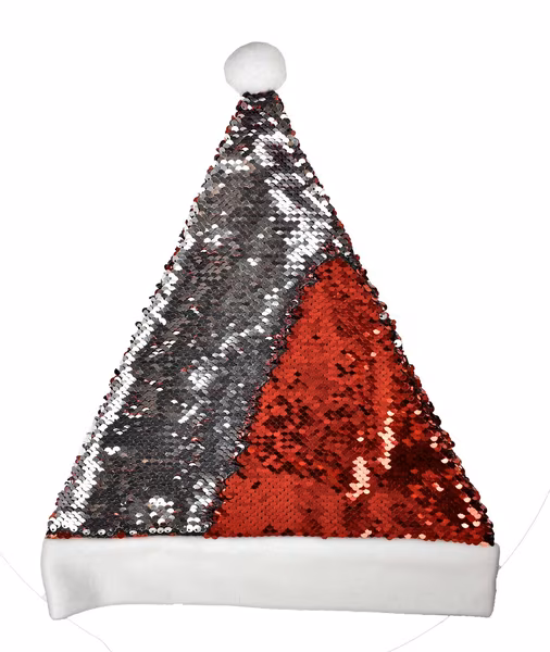 L-merch Bonnet de Père Noël à paillettes en Rouge et Blanc