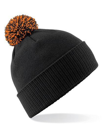 Beechfield Snowstar Beanie mit buntem Bommel, Black/Orange One Size, CB450