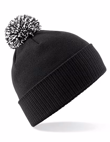 Beechfield Snowstar Beanie mit buntem Bommel, Black/White One Size, CB450