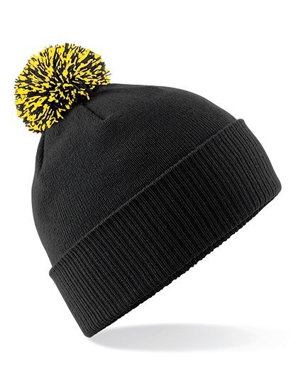 Beechfield Snowstar Beanie mit buntem Bommel, Black/Yellow One Size, CB450
