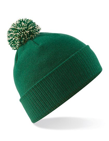 Beechfield Snowstar Beanie mit buntem Bommel, Bottle Green/Off White One Size, CB450