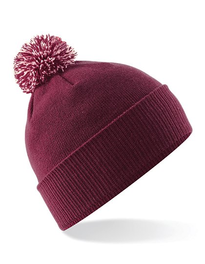 Beechfield Snowstar Beanie mit buntem Bommel, Burgundy/Off White One Size, CB450