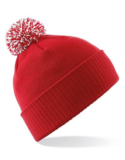Beechfield Snowstar Beanie mit buntem Bommel, Classic Red/White One Size, CB450