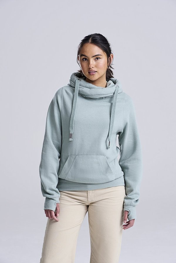 Just Hoods Cross Neck Hoodie mit Daumenlöchern