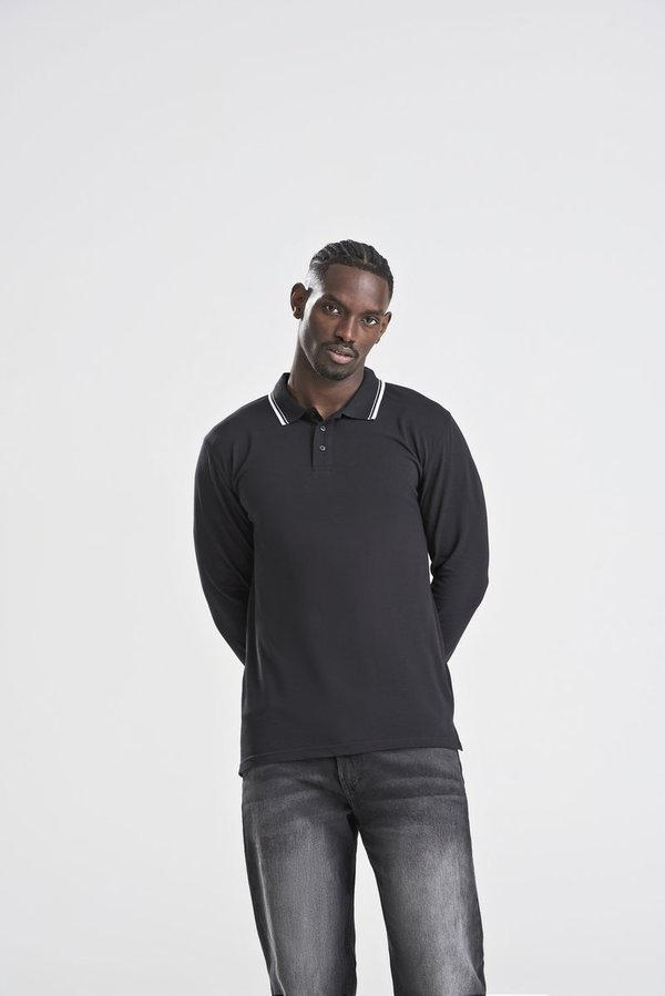 Just Polos Langarm-Poloshirt mit Kontrastkragen