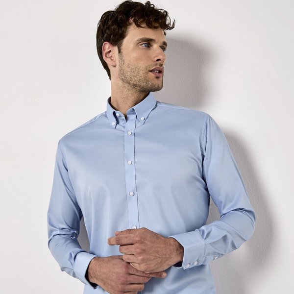 Kustom Kit Slim Fit Stretch Oxford Hemd Langarm