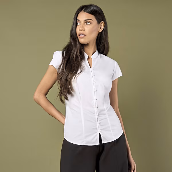 Kustom Kit Camicetta Tailored Fit con Collo alla Coreana