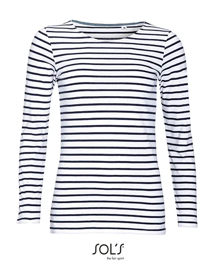 SOL´S Maglia a maniche lunghe a righe con dettagli Chambray