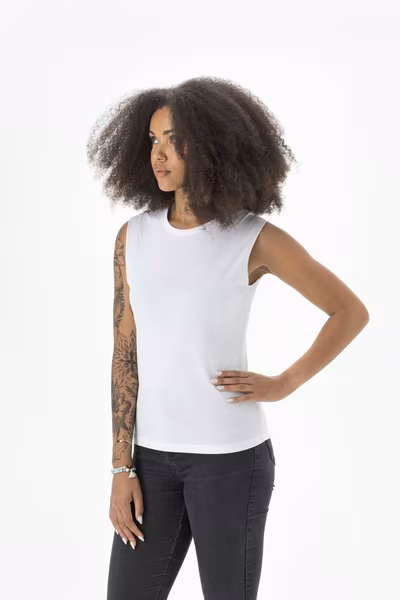 Organic Cotton Raw Tank Top with Ribbed Neck