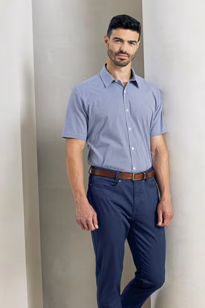 Premier Workwear Short Sleeve Shirt Micro Gingham Pattern Cotton for Men