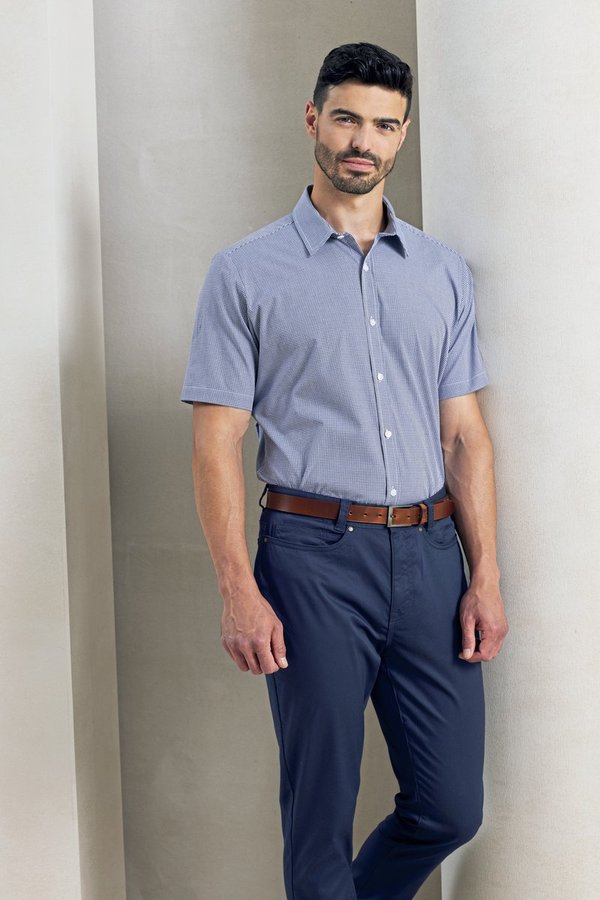Premier Workwear Kurzarmhemd Mikro-Vichy Muster Baumwolle für Herren