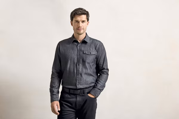 Premier Workwear Denim Shirt with Contrast Stitching for Men