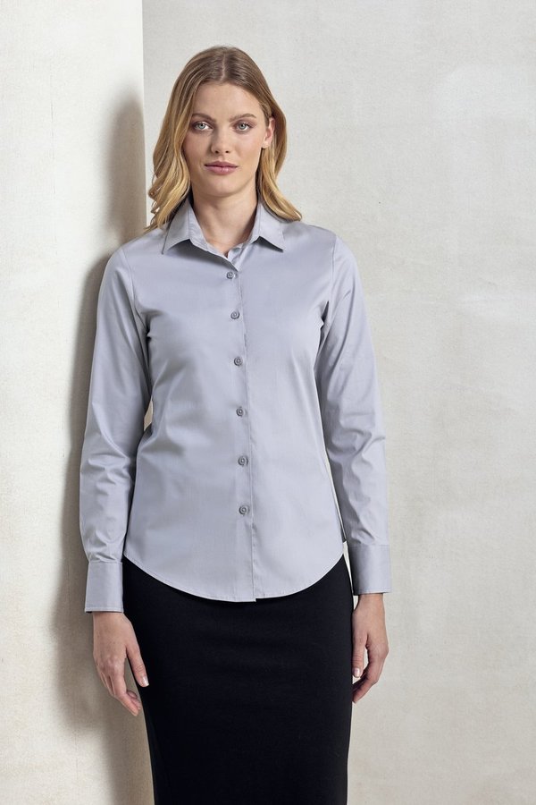 Premier Workwear Stretch Fit Popeline Langarmbluse für Damen