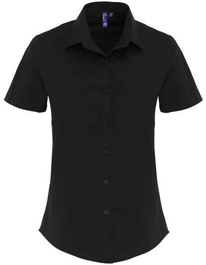 Premier Workwear Stretch Fit Popelin Kurzarmhemd für Damen, Black (ca. Pantone Black C) L, PW346