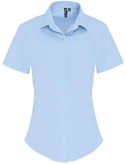 Premier Workwear Stretch Fit Popelin Kurzarmhemd für Damen, Pale Blue (ca. Pantone 2717C) XS, PW346