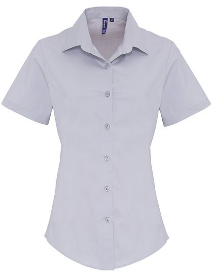 Premier Workwear Stretch Fit Popelin Kurzarmhemd für Damen, Silver (ca. Pantone 428C) XS, PW346