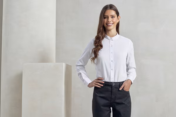 Premier Workwear Banded Collar Grandad Shirt für Damen