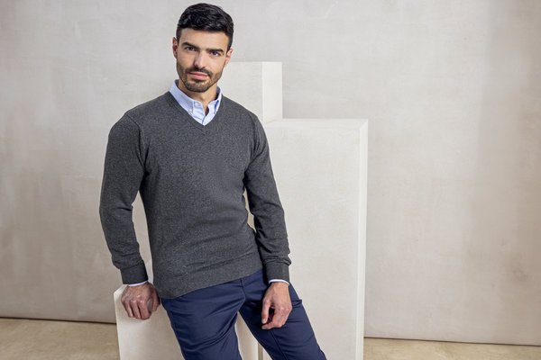 V-Ausschnitt Strickpullover 12-Gauge für Herren