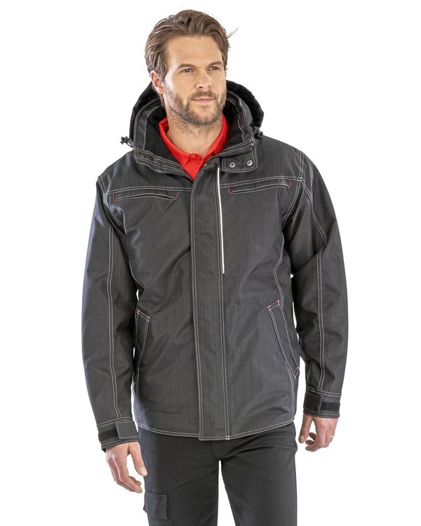 Result Work-Guard Denim-Textur-Rugged-Jacke mit Kapuze