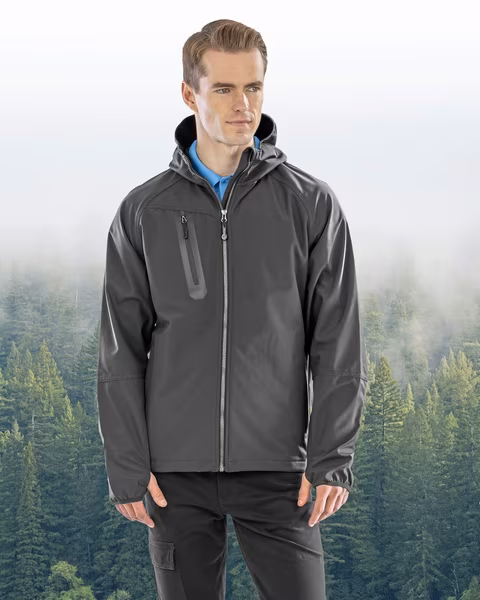 3-Layer Recycled Printable Hooded Casual Softshell Jacket