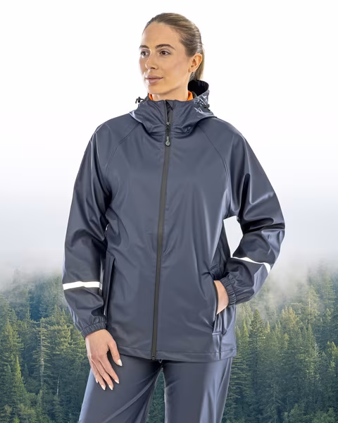 Prism PU Waterproof Jacket with Reflective Bands & Recycled Backing
