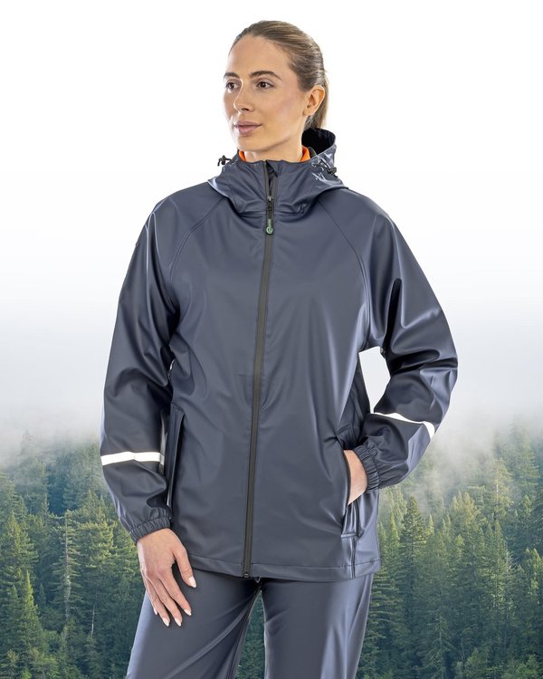 Prism PU Waterproof Jacket with Reflective Bands & Recycled Backing