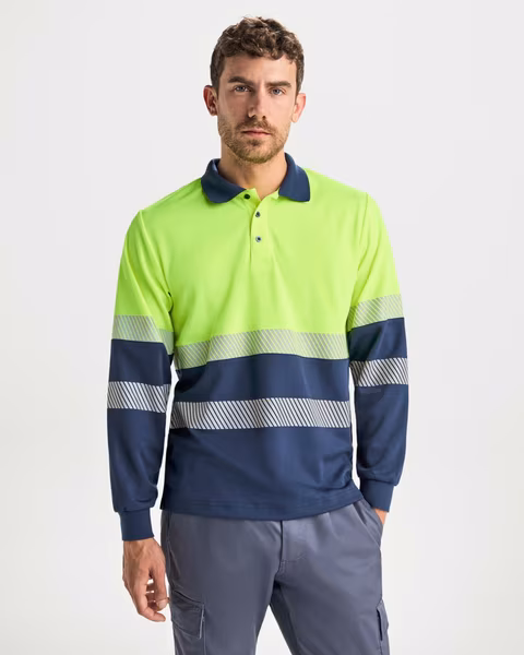 Roly Workwear Langarm-Polo Shirt Vega mit Warnstreifen