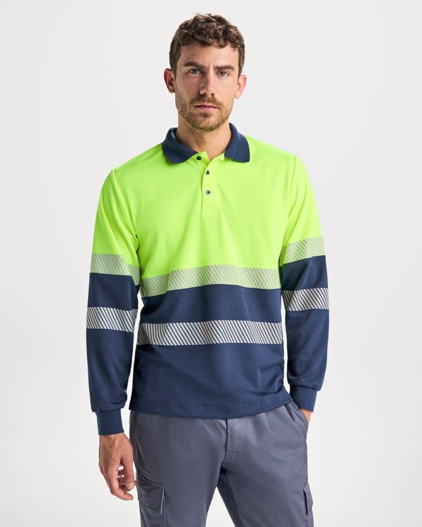 Roly Workwear Langarm-Polo Shirt Vega mit Warnstreifen