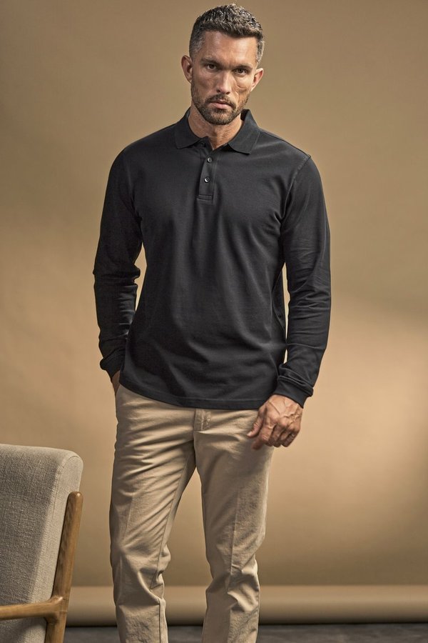 Tee Jays Langarm-Polo aus Bio-Baumwolle mit Elasthan