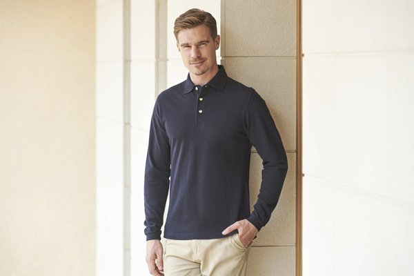 Henbury Langarm Polo Shirt aus Baumwolle