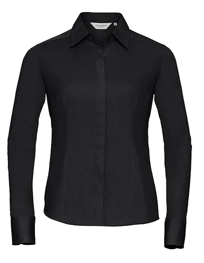 Russell Collection Body-Hugging Poplin Shirt with Button Placket