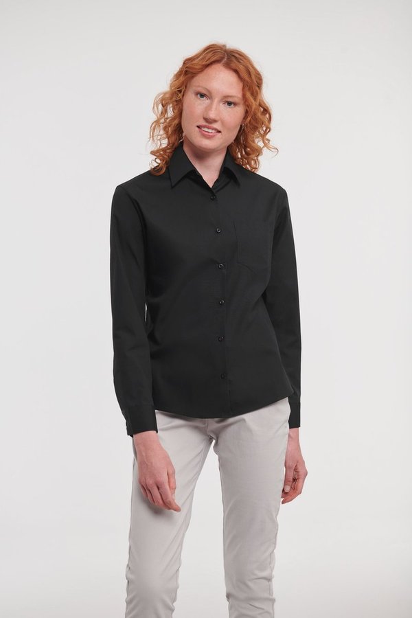Russell Collection Langarm-Bluse aus gekämmter Baumwolle
