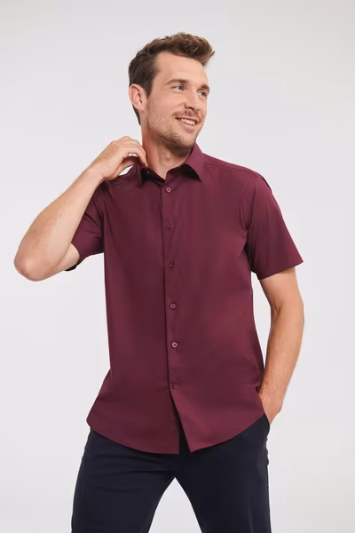 Russell Collection Body-Hugging Short-Sleeve Shirt with Stretch