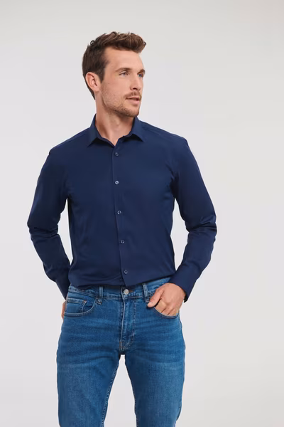 Russell Collection Long-Sleeve Shirt with Body-Hugging Cut