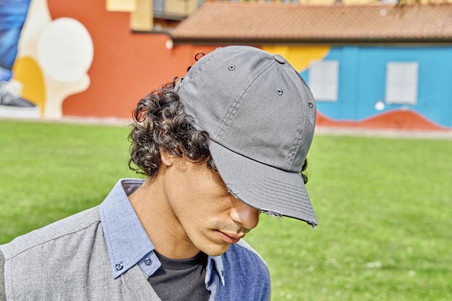 Atlantis Dad Hat aus recycelter Baumwolle mit Destroyed-Effekt, Black One Size, AT682