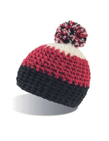 Atlantis Beanie mit Bommel und Fleecefutter, Black/Burgundy One Size, AT732
