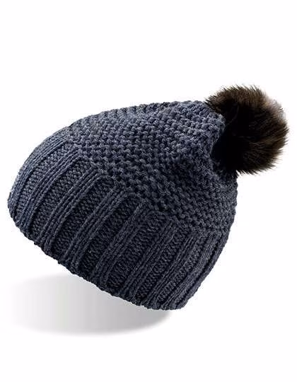 Atlantis Beanie mit Webpelz-Bommel, handgefertigt, Avio/Brown One Size, AT769