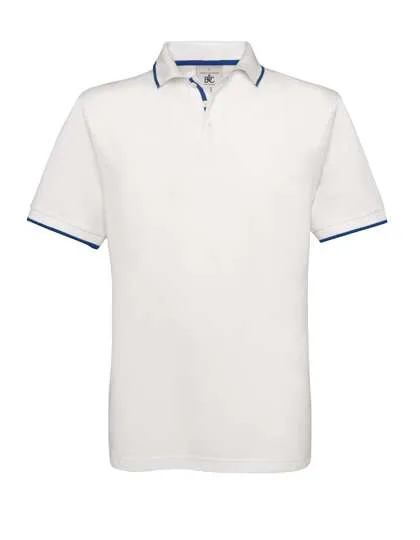 B&C Polo Safran Sport mit Kontrast-Streifen, White/Royal Blue M, BCPU413