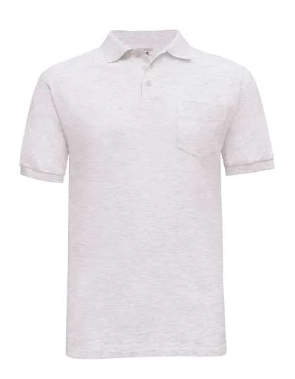 B&C Polo mit Brusttasche aus Bio-Baumwolle, Ash (Heather) M, BCPU415