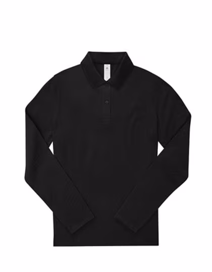 B&C Long-Sleeve Polo 180 Cotton for Women, Black XS, BCPW462