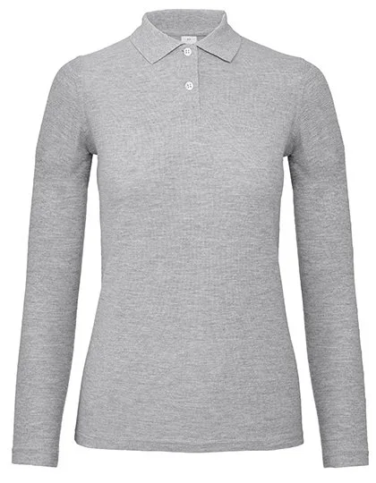 B&C Long-Sleeve Polo Shirt made of Cotton for Women, Heather Grey XXL, BCPWI13